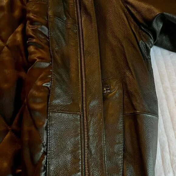 Men's Size Large Retro Snap On Full Zip Dk Brown Leather Bomber Jacket #8640091 - Picture 8 of 11